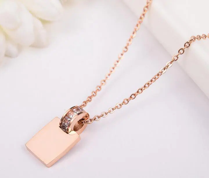 18K Rose Gold Plated Titanium Steel Letter Necklace ZENDROP