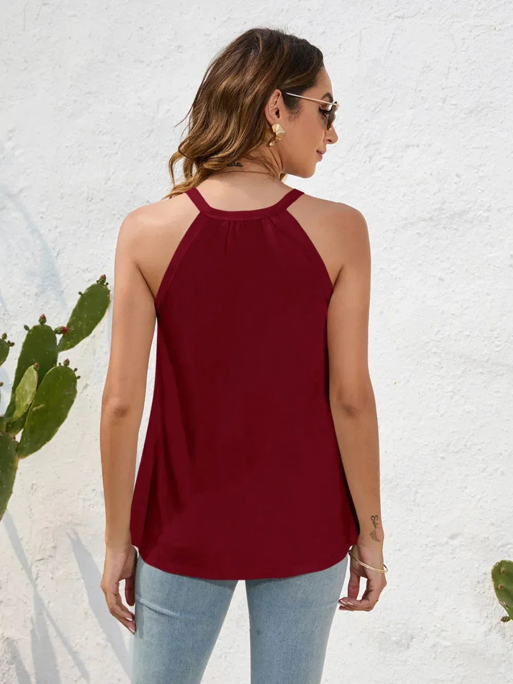 Loose casual T-shirt women's round neck sleeveless commuting lace top eprolo