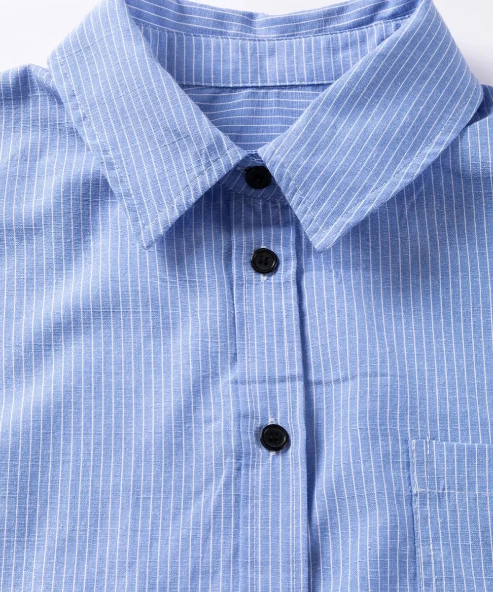 Striped Collared Neck Long Sleeve Shirt eprolo