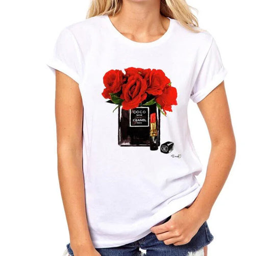 T-shirt Woman Paris Perfume Bottle Sunflower T Shirt Casual Hipster T Shirt Summer Clothes For Women - Johns Direct