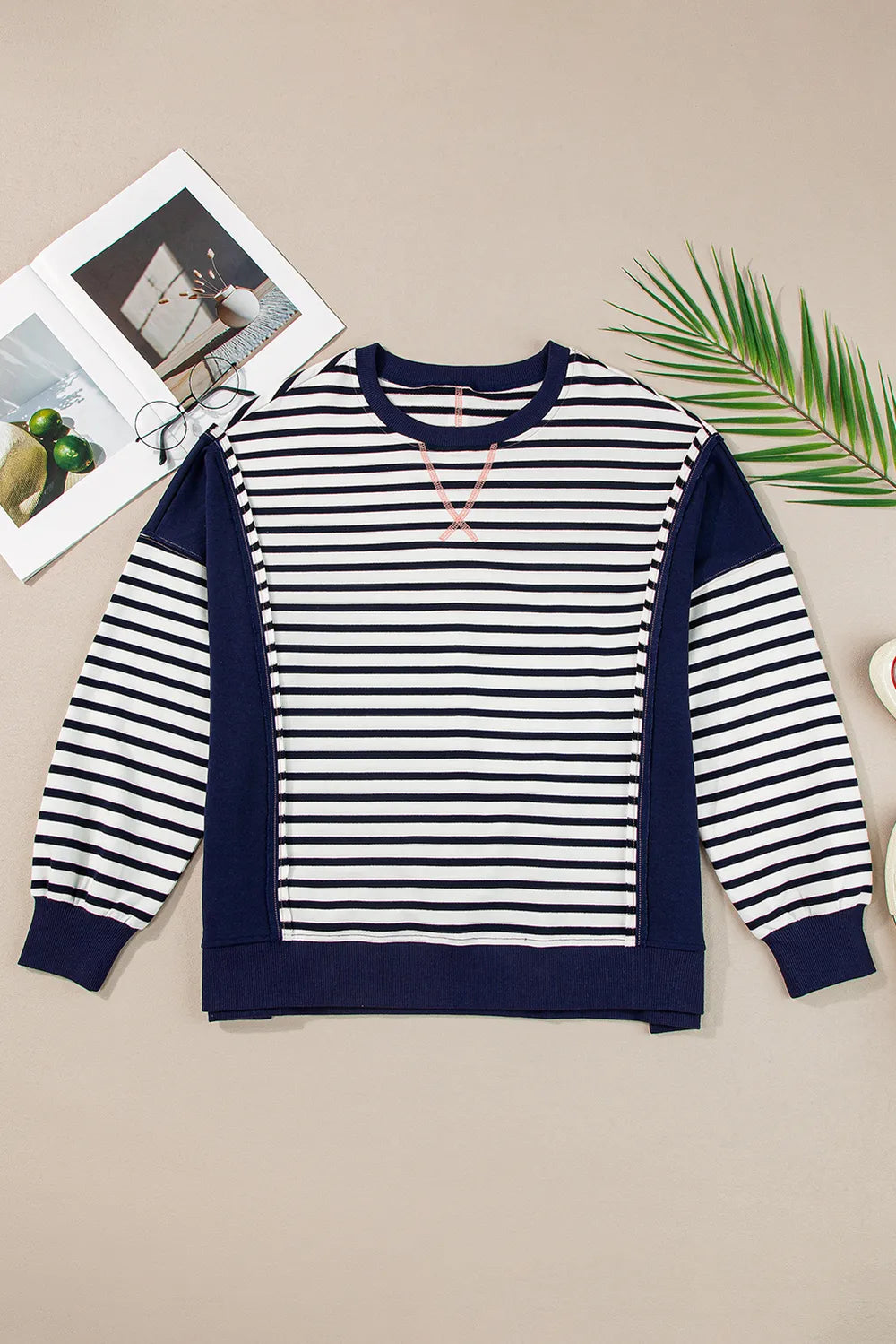 Exposed Seam Striped Long Sleeve Sweatshirt eprolo