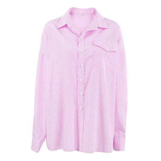 European and American style fashion versatile striped pink casual shirt top for women
