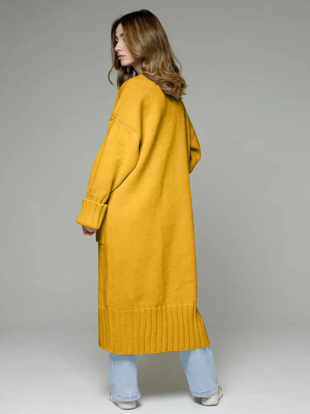 Pocketed Open Front Dropped Shoulder Cardigan eprolo