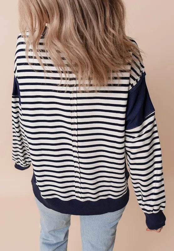 Exposed Seam Striped Long Sleeve Sweatshirt eprolo