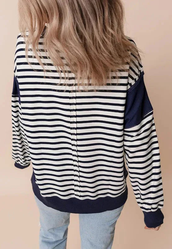 Exposed Seam Striped Long Sleeve Sweatshirt eprolo