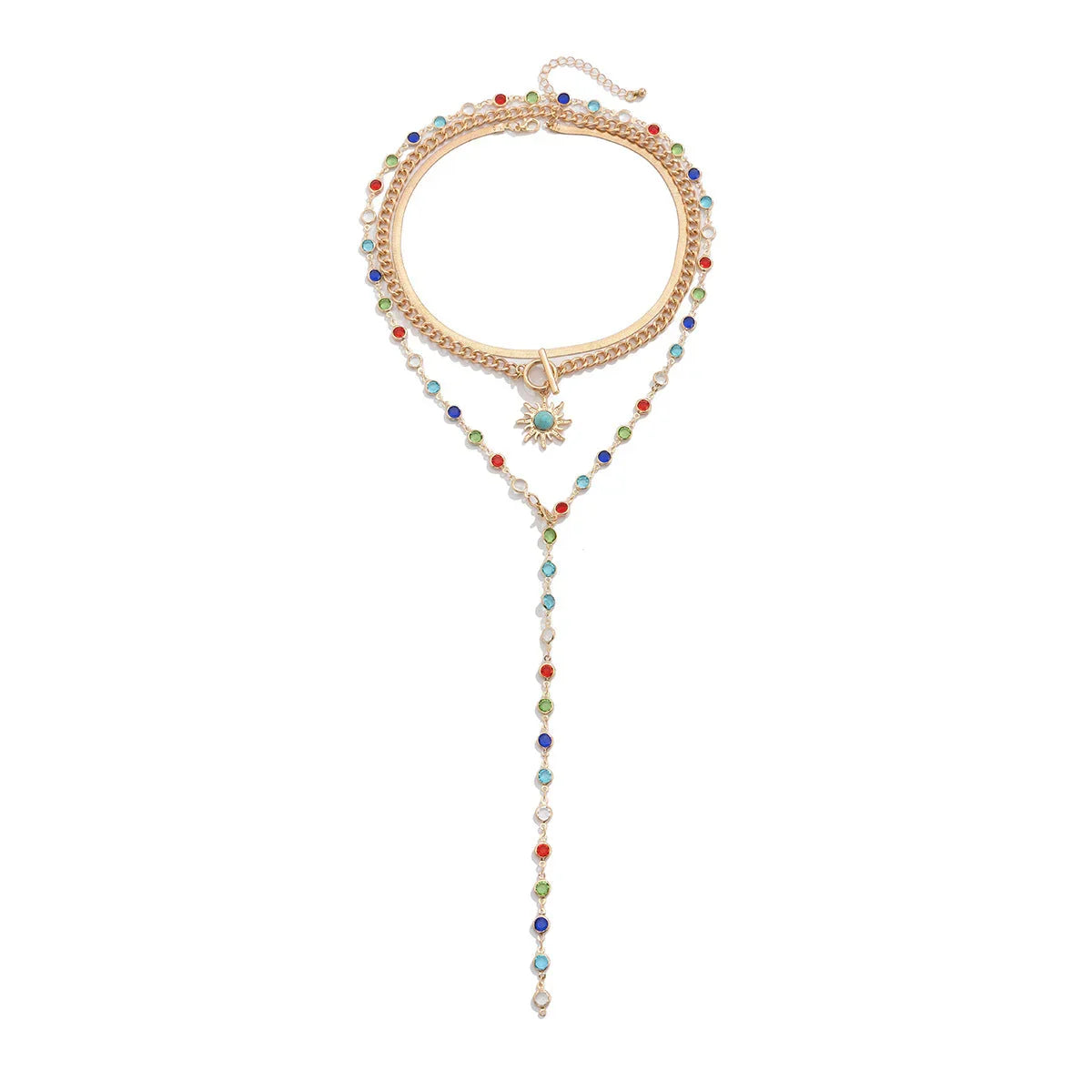 Sunflower colored crystal chain necklace, sweet and flowing Su alloy multi-layer collarbone chain eprolo