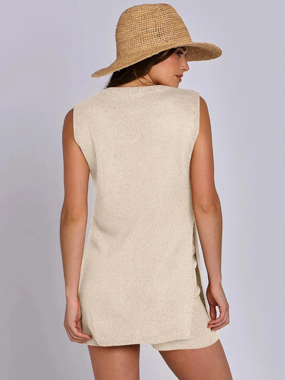 Spring and summer fashion casual knitted sleeveless shorts and woolen clothing set eprolo