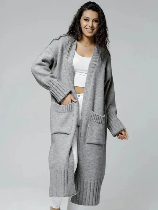 Pocketed Open Front Dropped Shoulder Cardigan eprolo