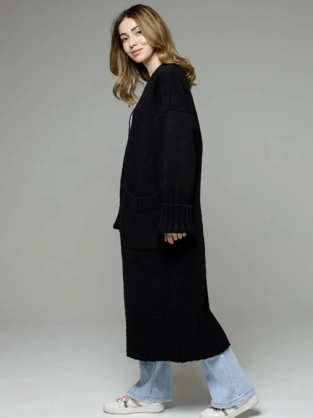 Pocketed Open Front Dropped Shoulder Cardigan eprolo