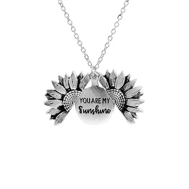 Vintage Sunflower Locket Pendant Necklace Bohemia female Gold Silver Open Engrave letter Necklaces Lover Gift eprolo