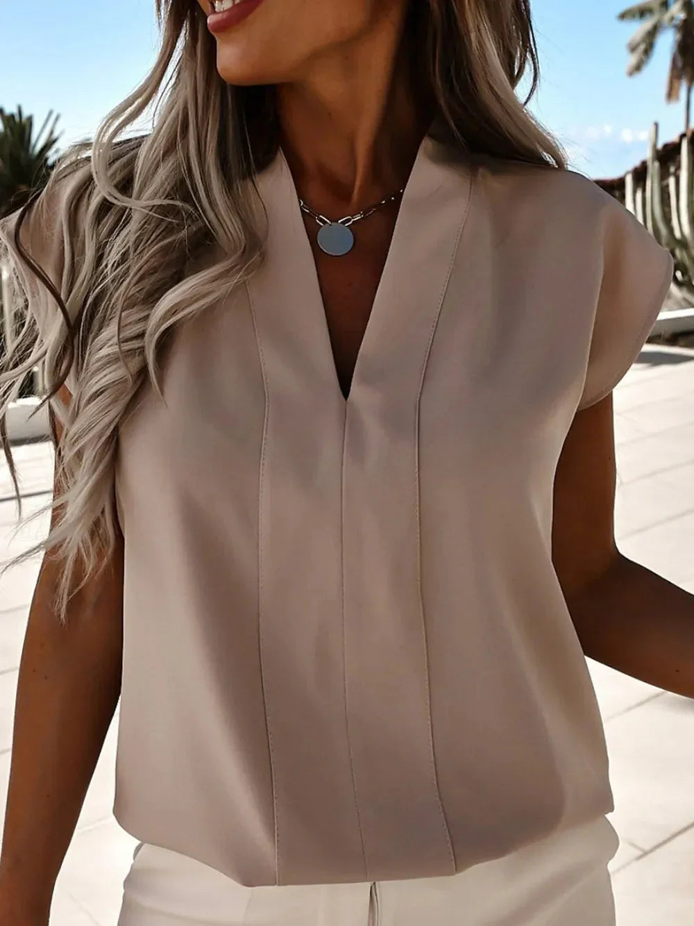 V-Neck Cap Sleeve Blouse eprolo