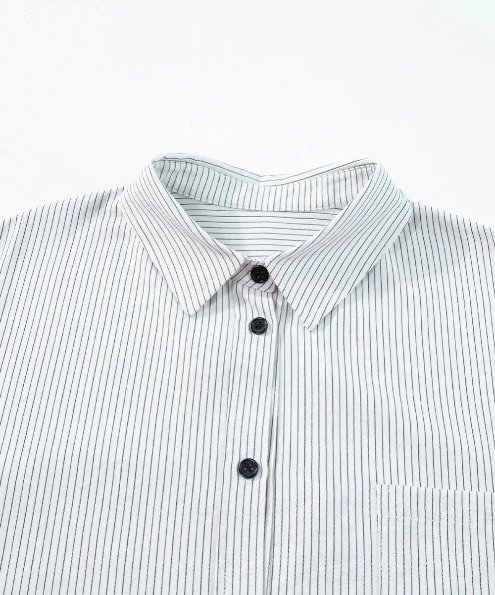 Striped Collared Neck Long Sleeve Shirt eprolo