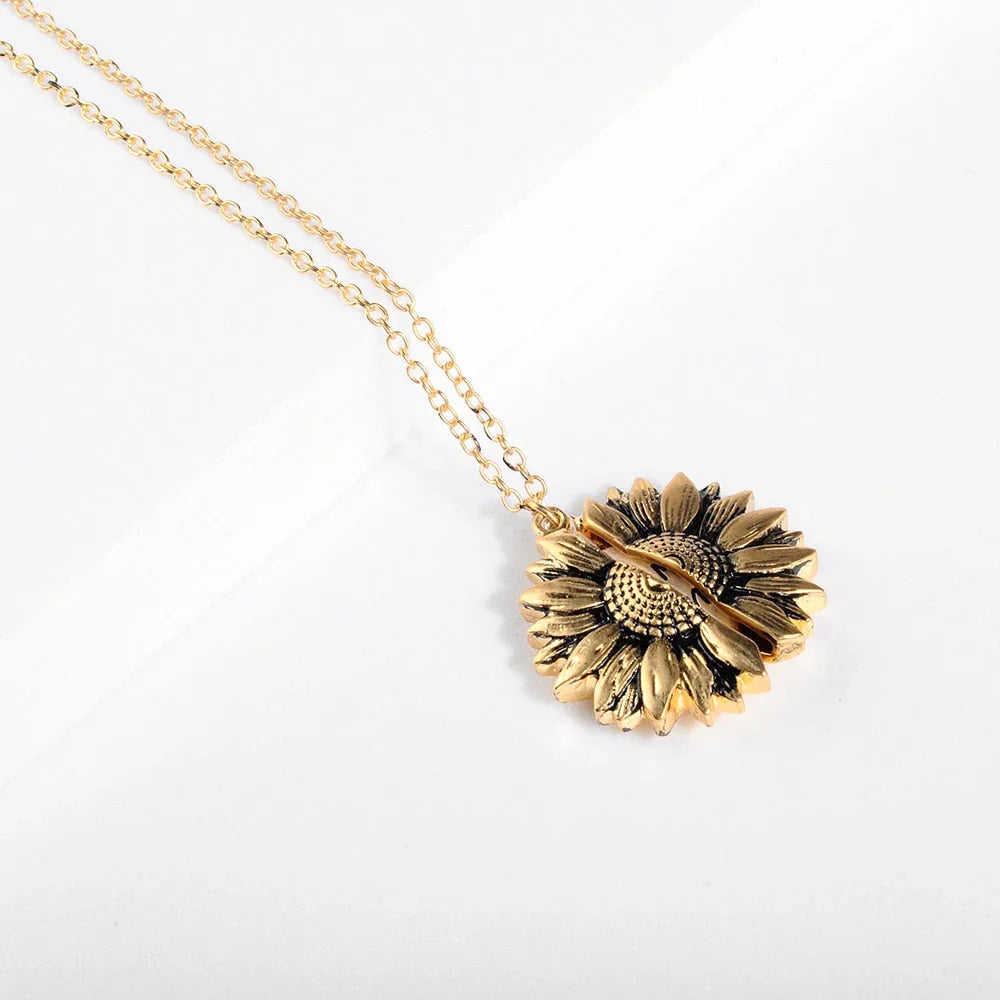 Vintage Sunflower Locket Pendant Necklace Bohemia female Gold Silver Open Engrave letter Necklaces Lover Gift eprolo