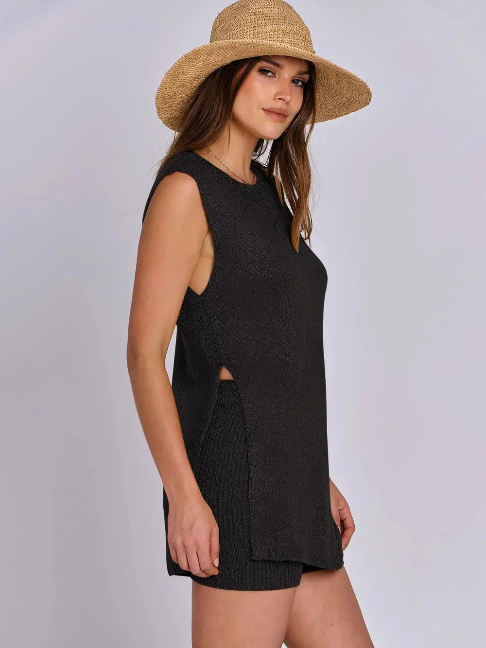 Spring and summer fashion casual knitted sleeveless shorts and woolen clothing set eprolo