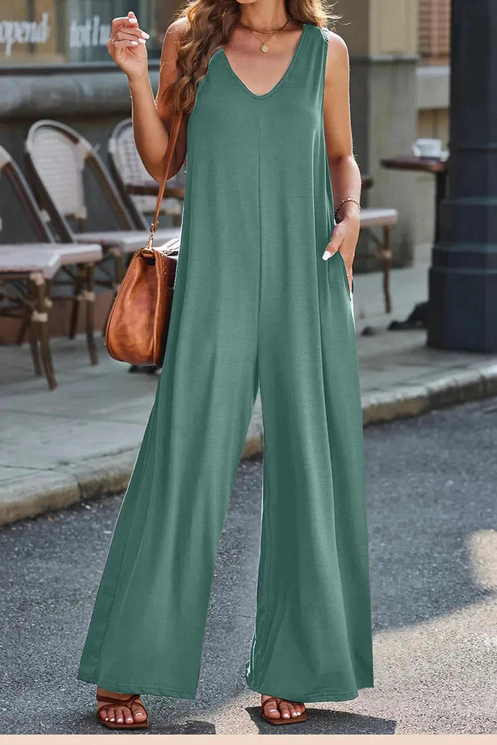 V-Neck Wide Strap Jumpsuit eprolo