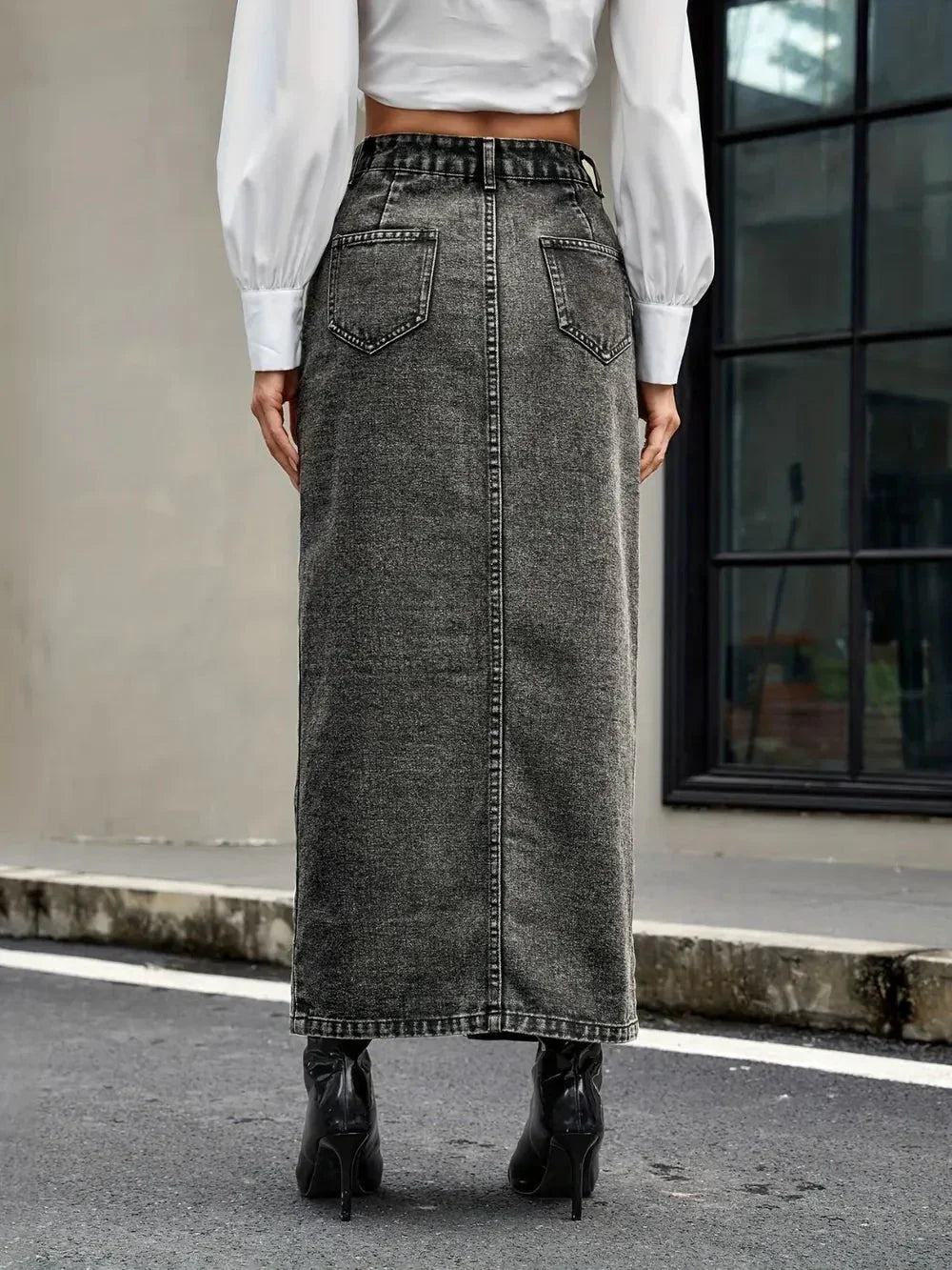 Retro and trendy multi button denim skirt eprolo