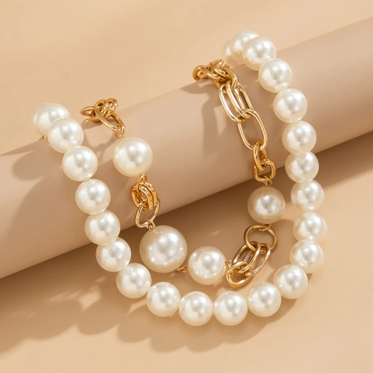 Creative. style round bead double layered necklace necklaces with exaggerated metal chains eprolo