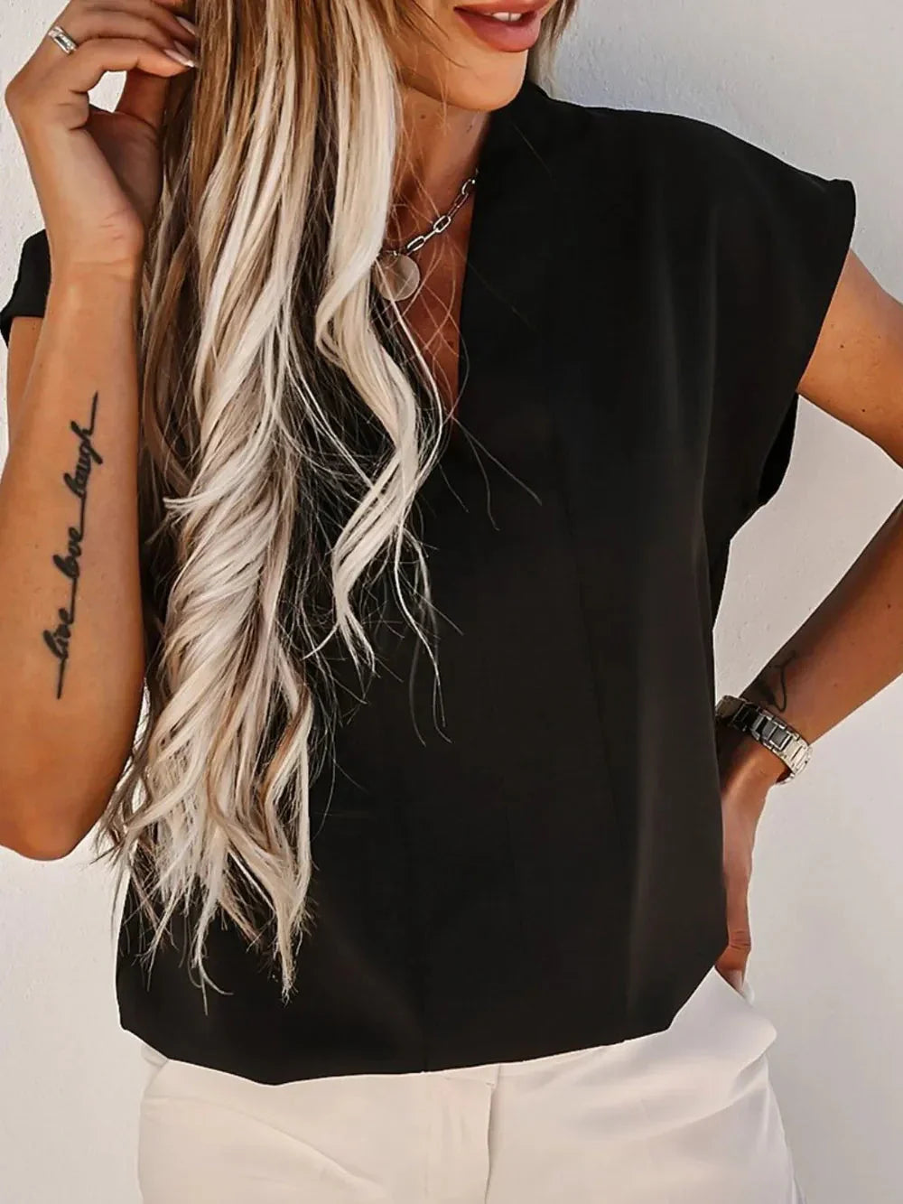 V-Neck Cap Sleeve Blouse eprolo