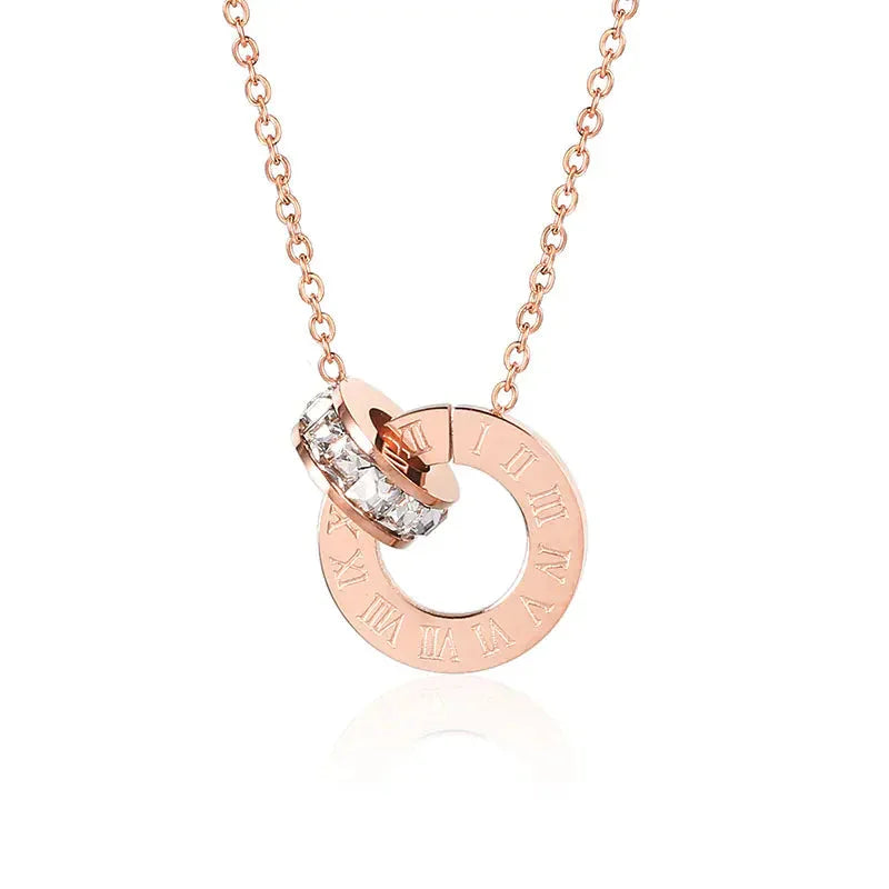 18K Rose Gold Titanium Steel Diamond Ring Necklace ZENDROP