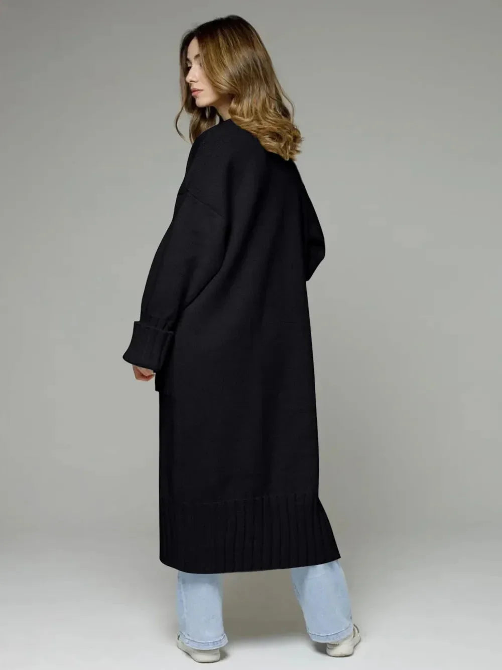 Pocketed Open Front Dropped Shoulder Cardigan eprolo
