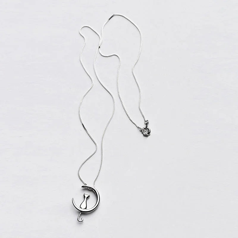 Sterling Silver Cat Charm Pendant Necklaces for Women New Fashion Jewely Small Chokers Necklaces Fine Jewelry eprolo