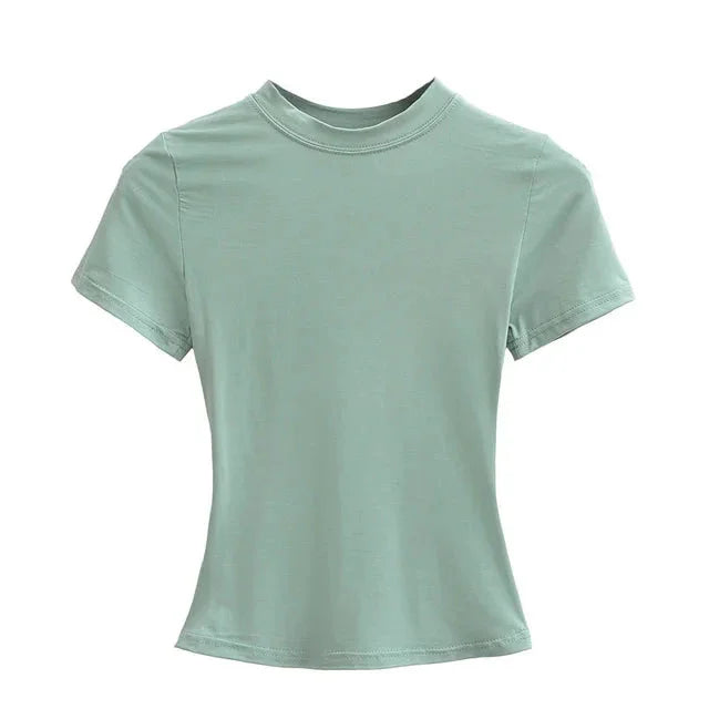 New High Quality Casual T shirt Slim Short Sleeves Fashion Trend Solid Women Clothing Tops eprolo