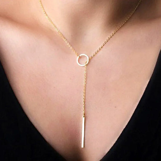 Women Accessories Hot Fashion Gold Silver Metal Chain Bar Circle Lariat Necklace Long Strip Pendant Necklaces Jewelry eprolo