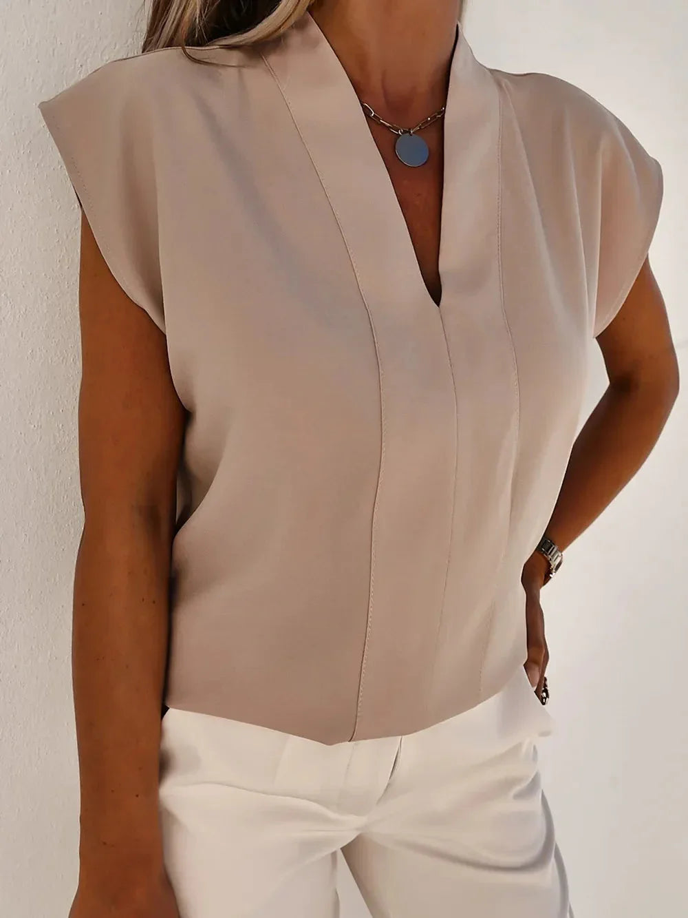 V-Neck Cap Sleeve Blouse eprolo