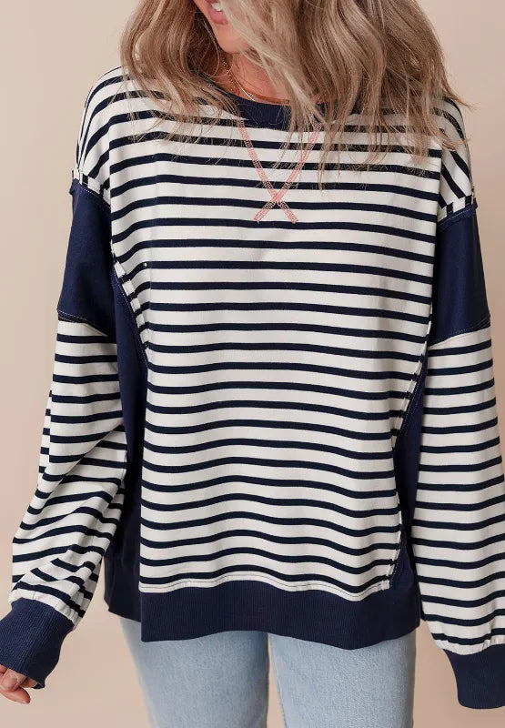 Exposed Seam Striped Long Sleeve Sweatshirt eprolo