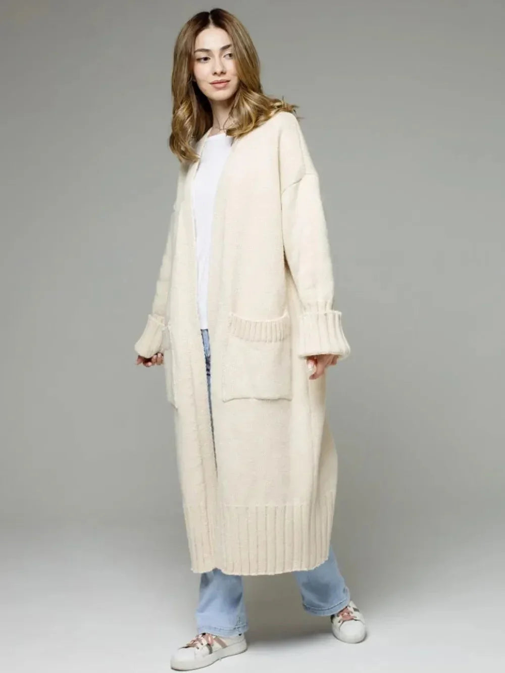 Pocketed Open Front Dropped Shoulder Cardigan eprolo