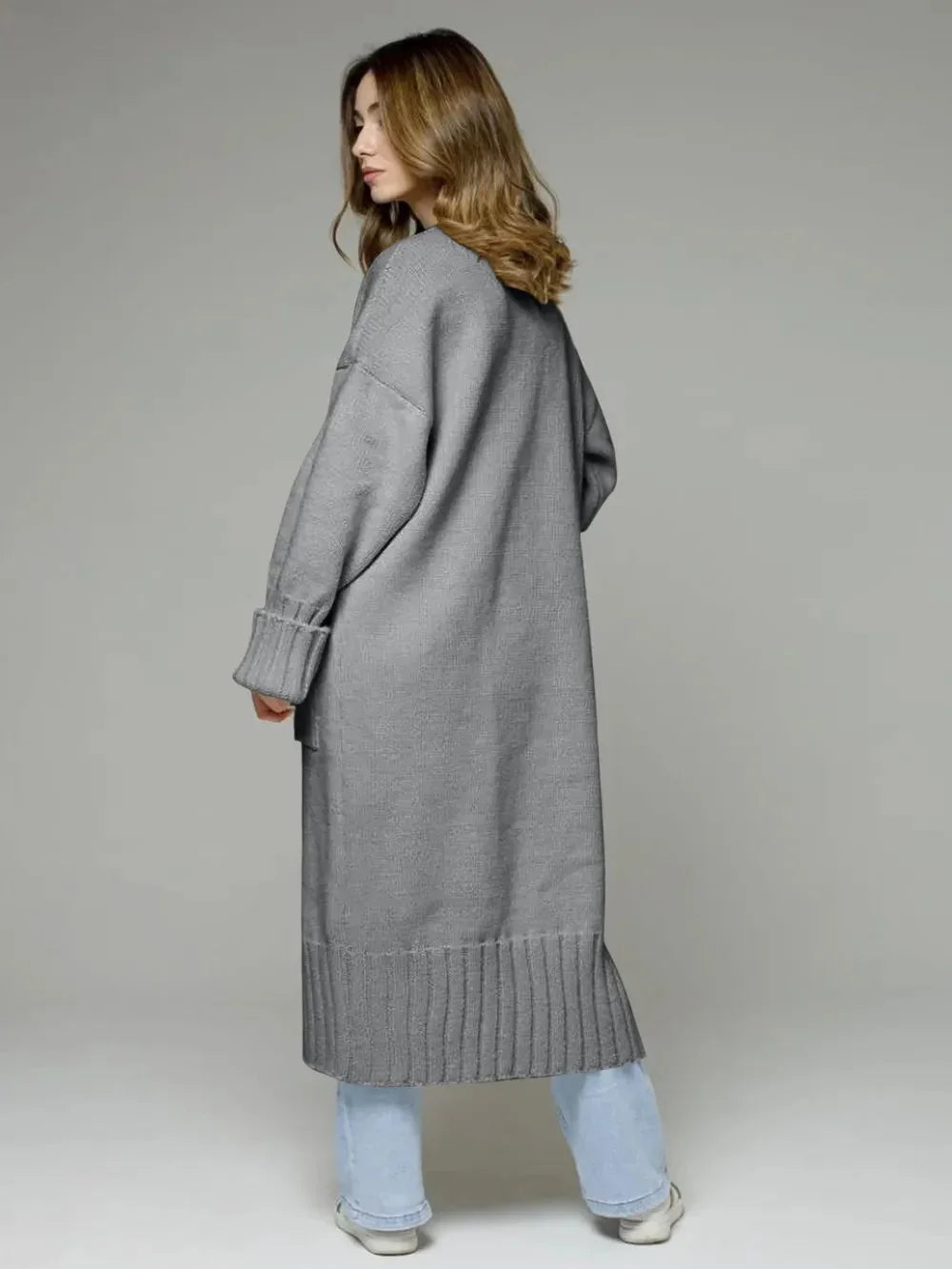 Pocketed Open Front Dropped Shoulder Cardigan eprolo