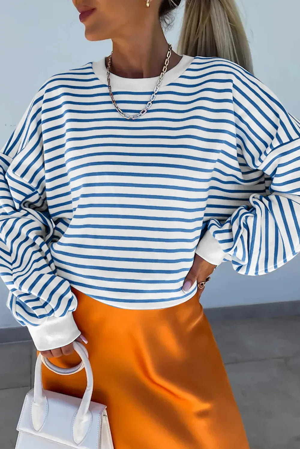 Striped Round Neck Long Sleeve Sweatshirt eprolo