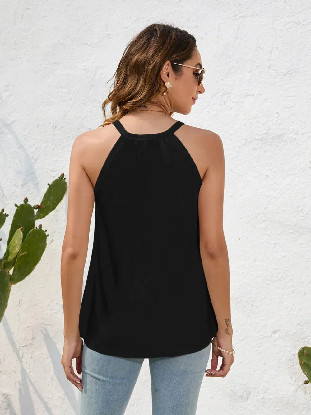 Loose casual T-shirt women's round neck sleeveless commuting lace top eprolo