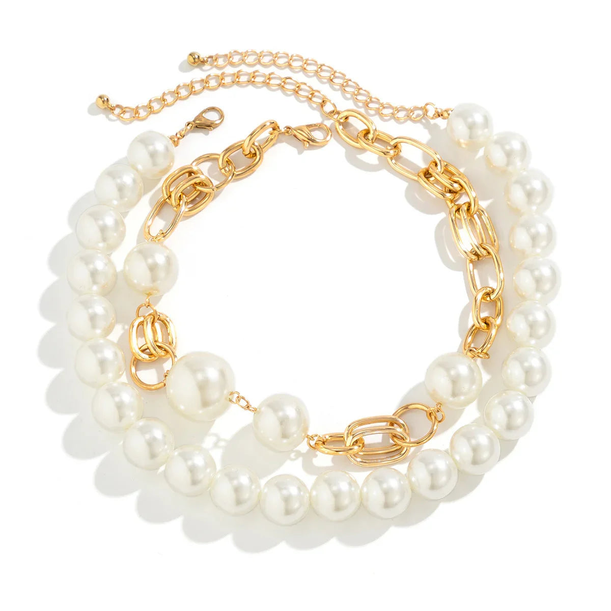 Creative. style round bead double layered necklace necklaces with exaggerated metal chains eprolo