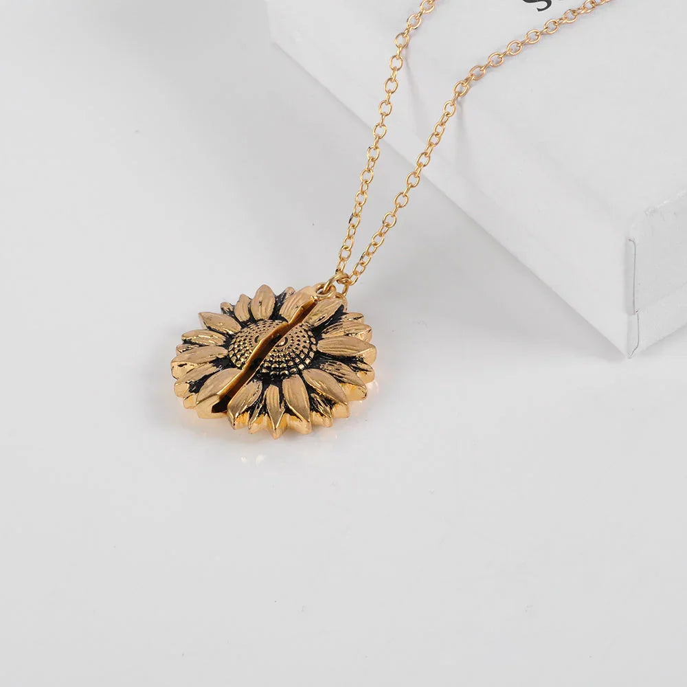 Vintage Sunflower Locket Pendant Necklace Bohemia female Gold Silver Open Engrave letter Necklaces Lover Gift eprolo