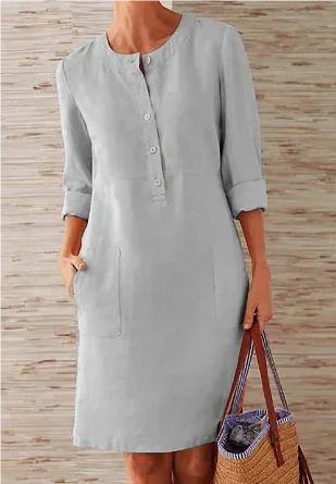 Spring New Plus Size Cotton Linen Dress ZENDROP