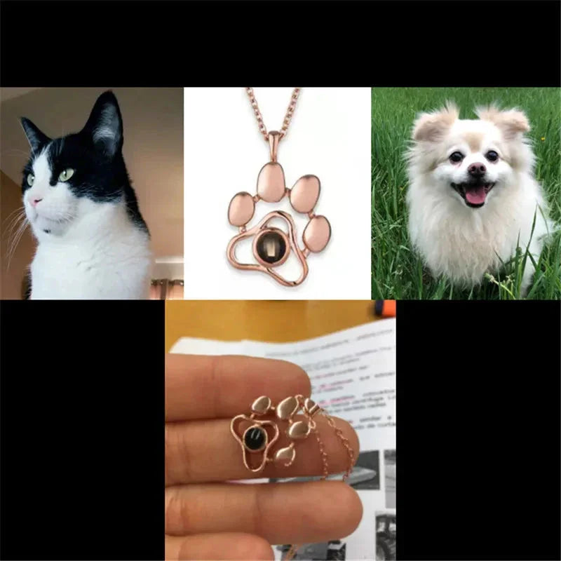 Custom Pet Photo Pendant Necklaces Footprints Cat Dog Paw 100 Languages I Love You Necklace Projection Memory Jewelry eprolo