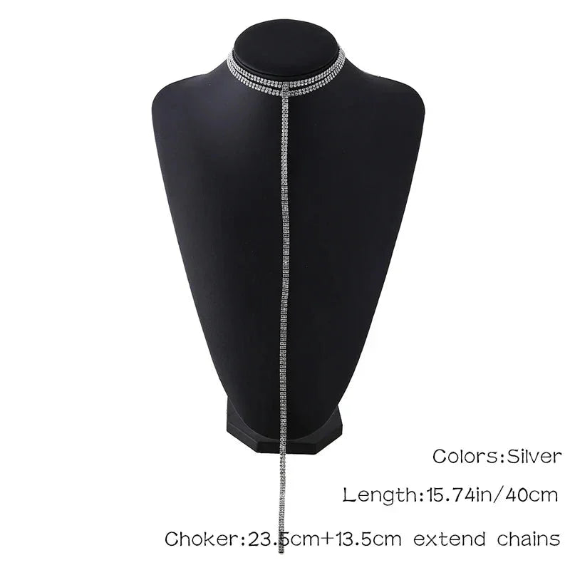 Rhinestone Double Choker Necklaces Lariat Chain Pendant 90s Collier Women Chocker Statement Maxi Collar Wedding Jewellery eprolo