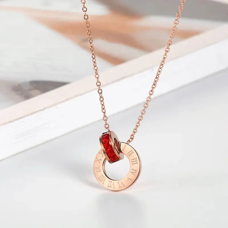 18K Rose Gold Titanium Steel Diamond Ring Necklace ZENDROP