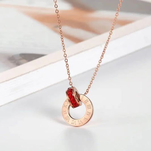 18K Rose Gold Titanium Steel Diamond Ring Necklace ZENDROP