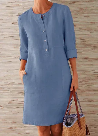Spring New Plus Size Cotton Linen Dress ZENDROP