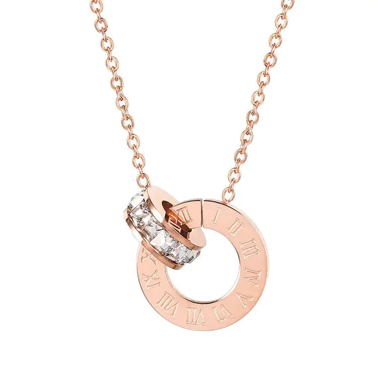 18K Rose Gold Titanium Steel Diamond Ring Necklace ZENDROP