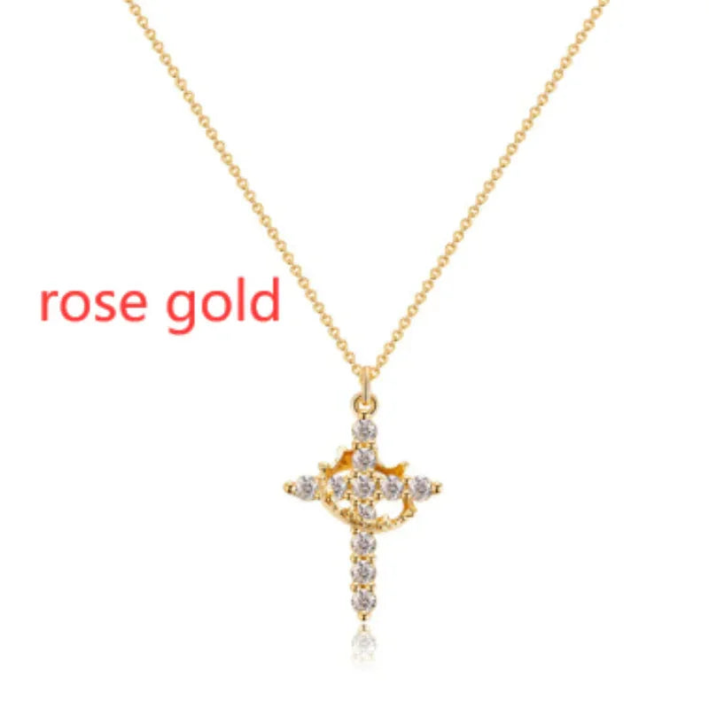 Rotatable Cross Crown Necklace ZENDROP