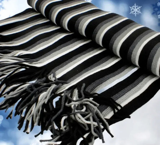 Black gray white striped unisex knit fashion scarf