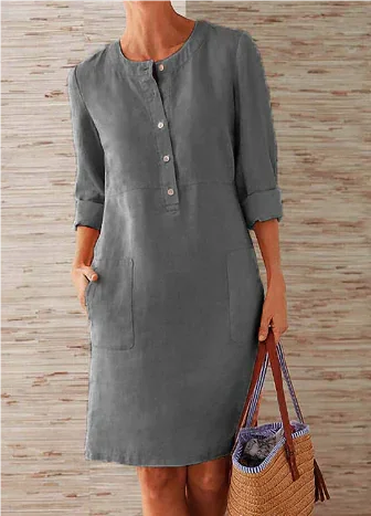 Spring New Plus Size Cotton Linen Dress ZENDROP