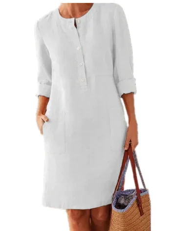 Spring New Plus Size Cotton Linen Dress ZENDROP