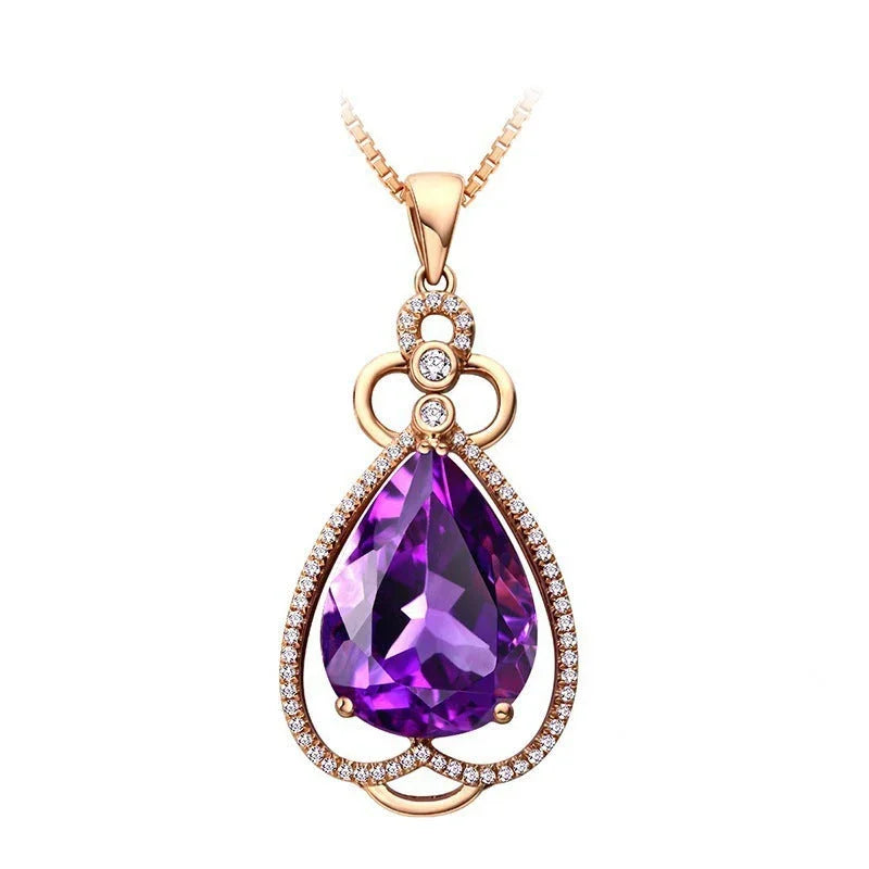 Quality Ear Hook Purple Gemstone Diamond Ring Rose Gold Collarbone Necklace Set CJDROPSHIPPING