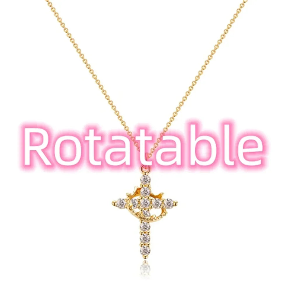 Rotatable Cross Crown Necklace ZENDROP