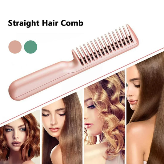 2 In 1 Wireless Straight Hair Comb Portable USB Charging Negative -Ion Smoothing Straightener Curling Comb Hair Brush CJDROPSHIPPING