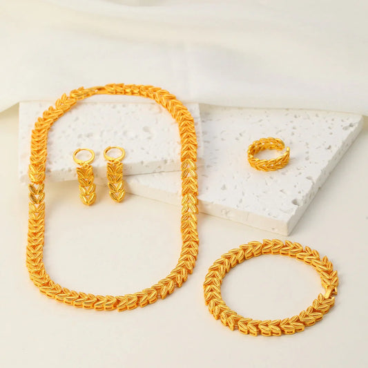 5pcs Retro Elegant 18k Gold Maple Leaf Women's Jewelry Set, Temperament Bridal Jewelry - Johns Direct